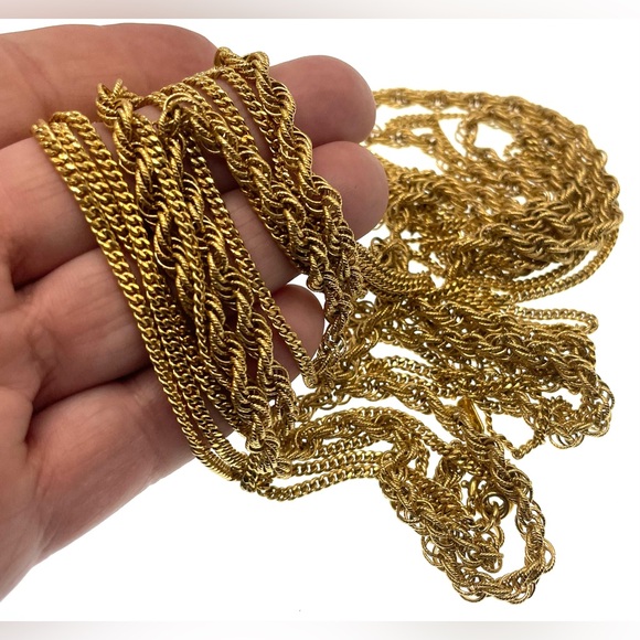 Vintage Signed Monet 54” Long Gold Tone Multi Strand Necklace Layering - Picture 6 of 9